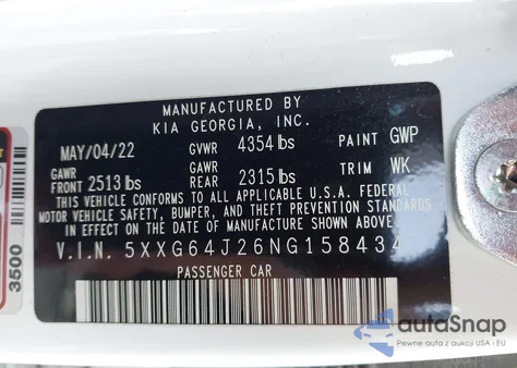 2022 Kia K5 Gt-Line z USA, uszkodzony, nr VIN 5XXG64J26NG158434